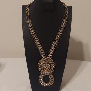 🔴RARE Chico's Large Gold Rhinestone Twist Knot Necklace